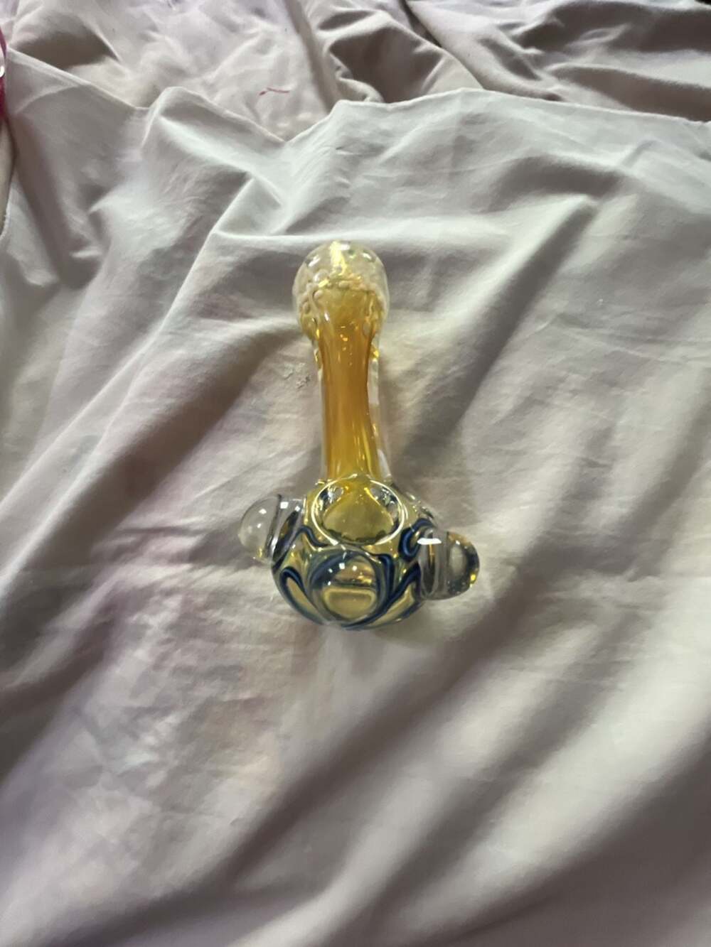 Fumed Glass Spoon Piece with Blue Swirl Accents and White Confetti Detail - Picture 2 of 9